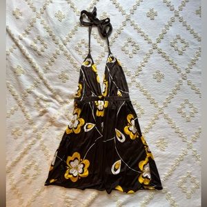 Alice & Olivia Brown/Yellow Silk Dress. Size L. Halter tie. Worn once.